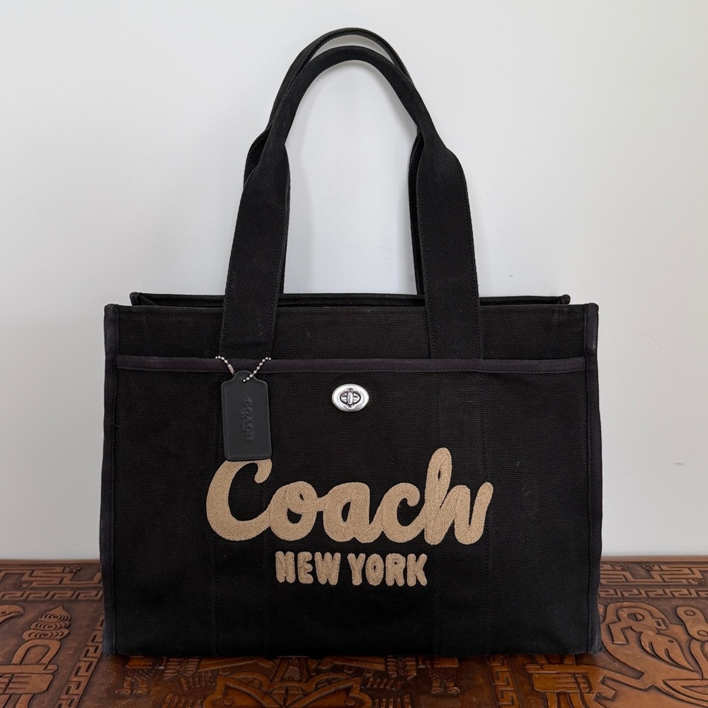 🖤💛 COACH Cargo Tote Bag 42 Large Logo Turn Lock Work Travel Bag